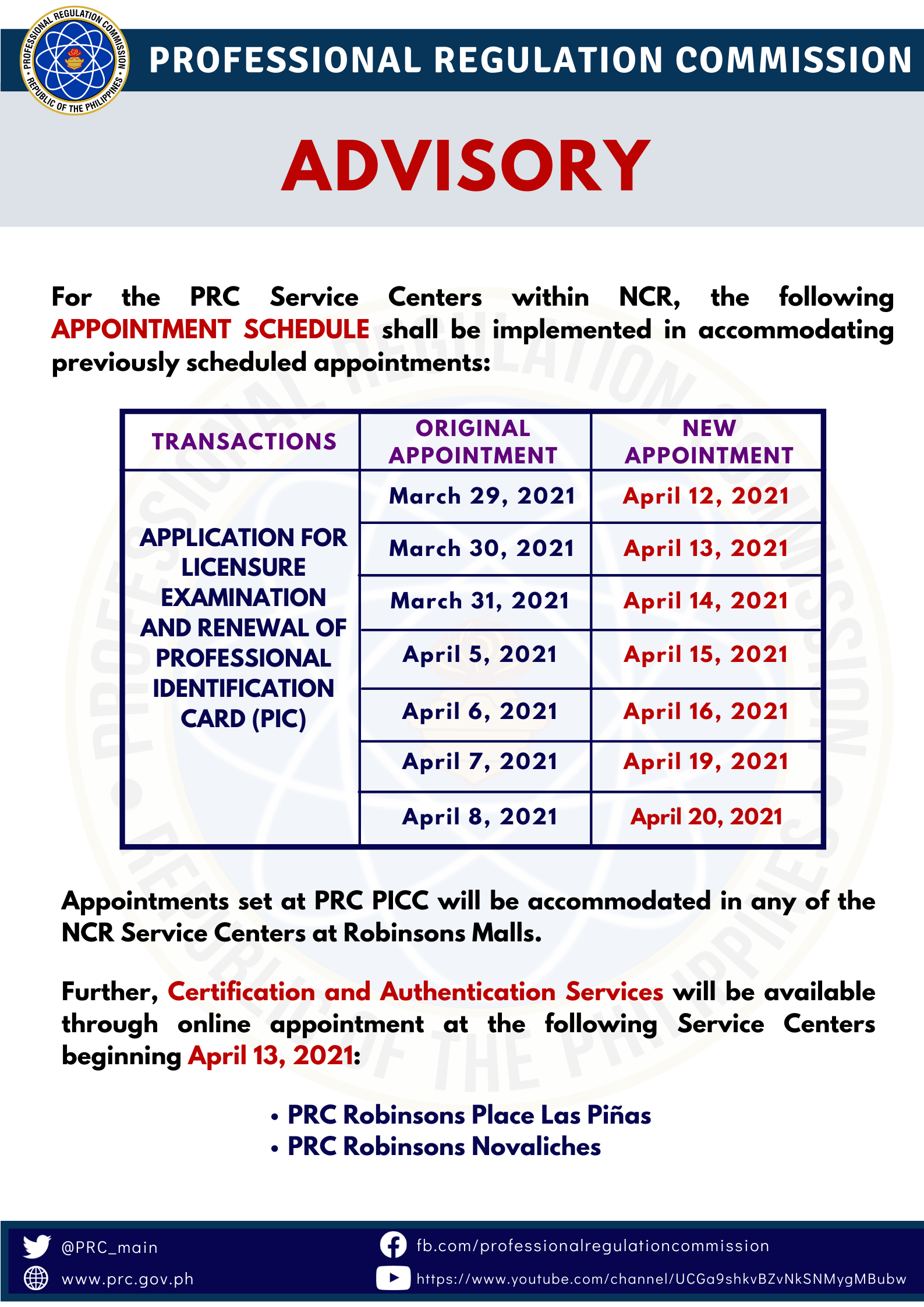 PRC Offices and Service Centers Operating Under WorkFromHome